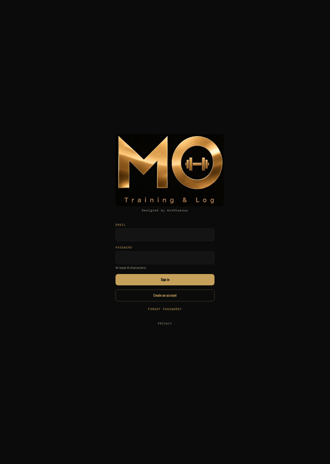 Homepage of MaxOut Workout Log