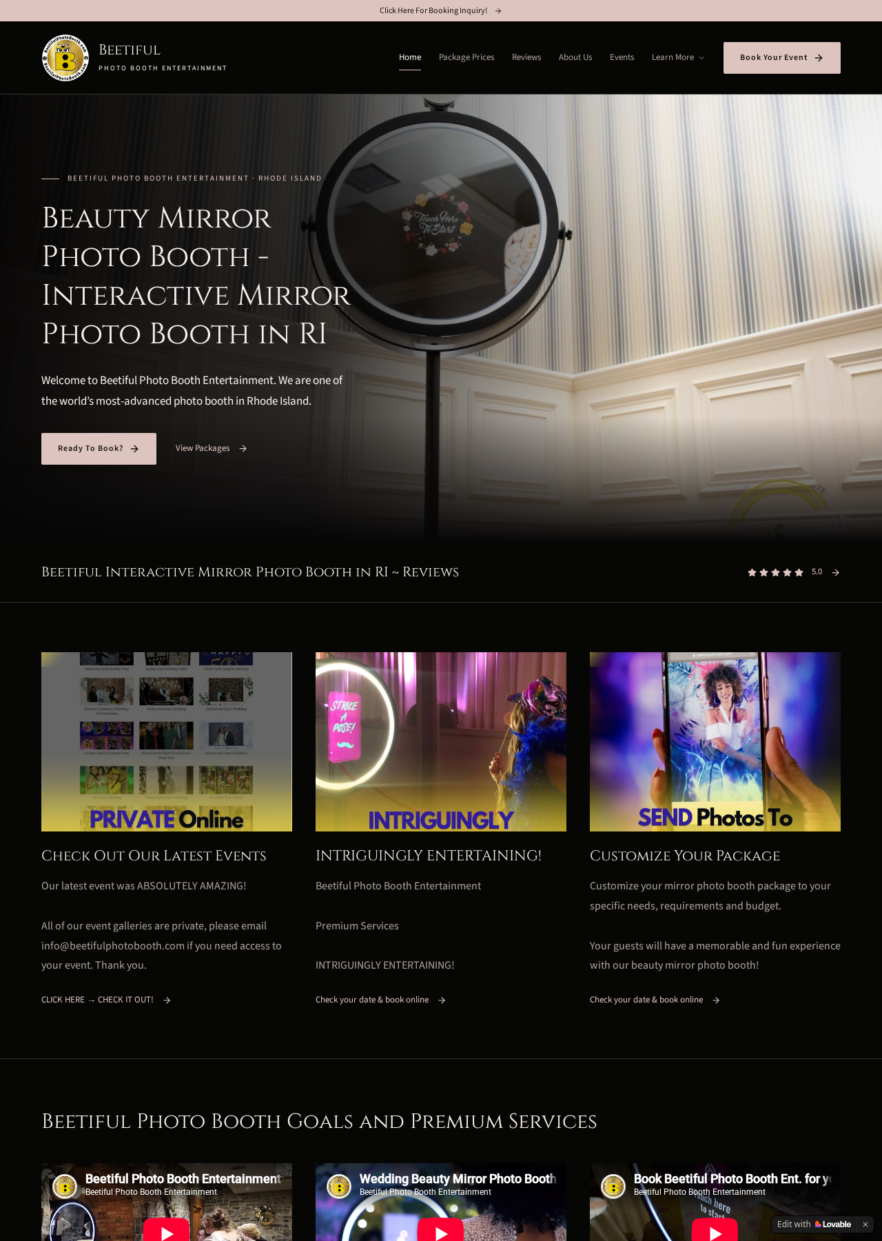 Homepage of Beetiful Photo Booth Entertainment
